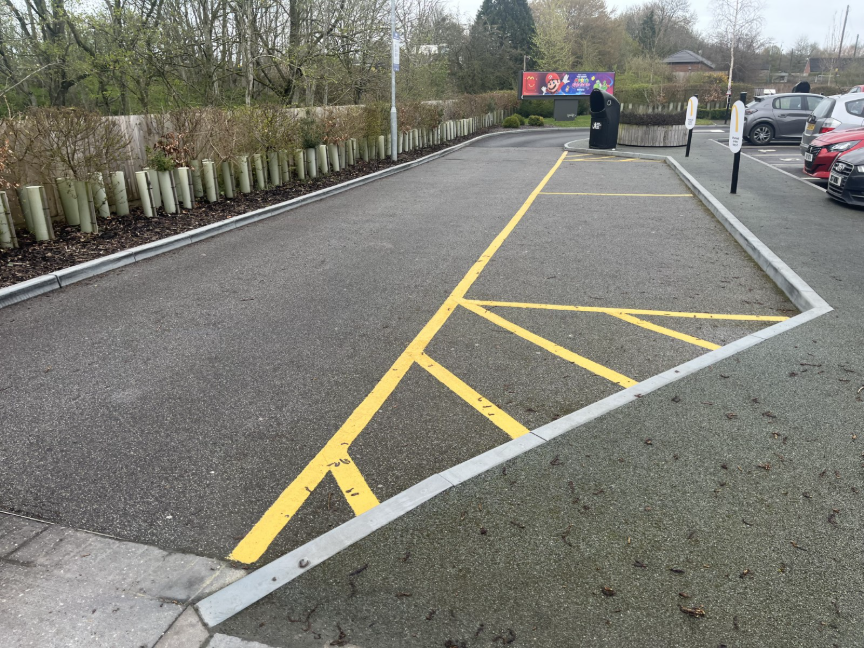 Durakerb kerbing along the drive-thru lane at McDonald’s Market Drayton.